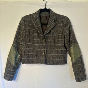 Source Unknown Checkered Blazer with Green Patches